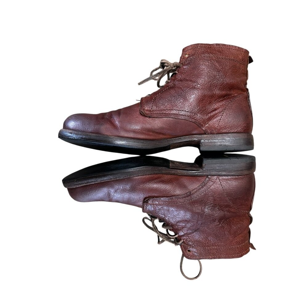 FRYE Leather Combat Boots Men 8.5 Brown Lace Up Distressed Office Vibram Outsole - Picture 14 of 16